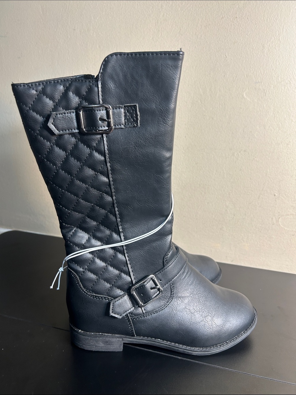 Black Quilted Faux Leather Mid-Calf Boots Little Girl Size 1
